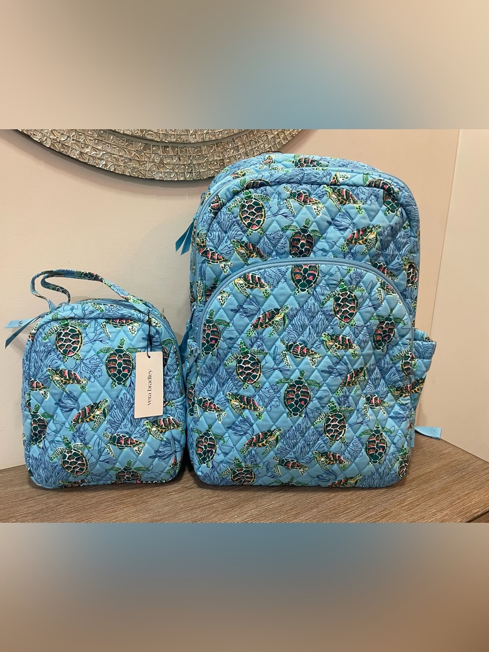 Vera Bradley Quilted Sea Turtle Backpack SET with lunch bag